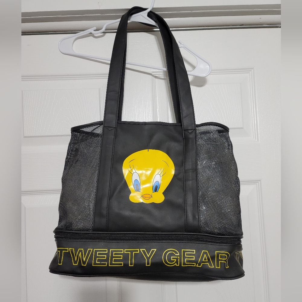 Tweety Gear Mesh Tote Bag Warner Bros Looney Tunes Large Y2k 2000 Vintage